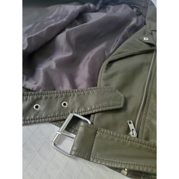 Forever 21 Olive/Green Faux Leather Biker Jacket - Picture 2 of 4